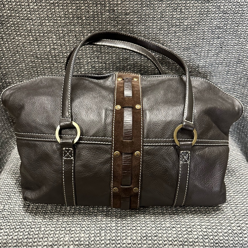 Dark Brown Leather Hobo Bag with Suede Accent